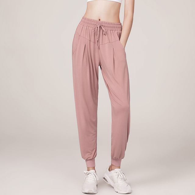 Engiko-Drawstring Waist Plain Tapered Sweatpants