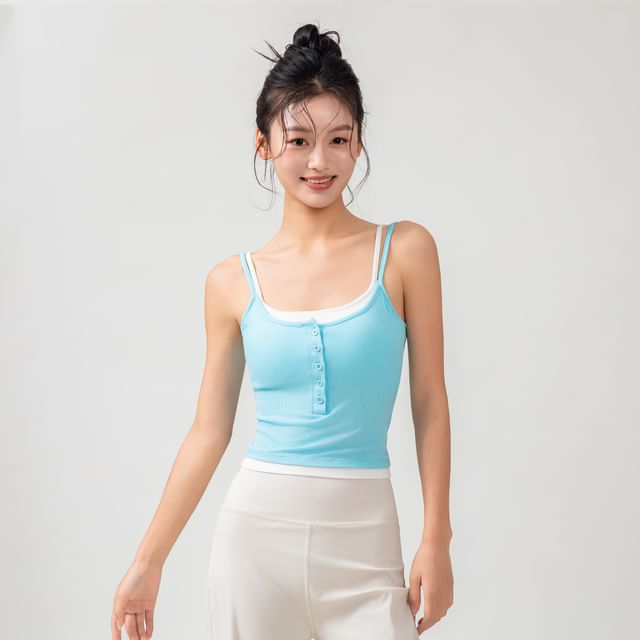 Engiko-Half Buttoned Two Tone Sports Camisole Top