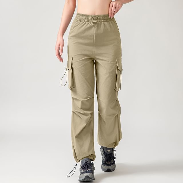 Engiko-High Rise Plain Cargo Straight Leg Sweatpants