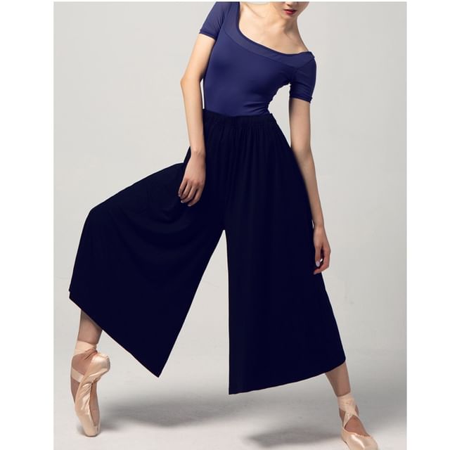 Engiko-High Waist Plain Cropped Wide Leg Dance Pants