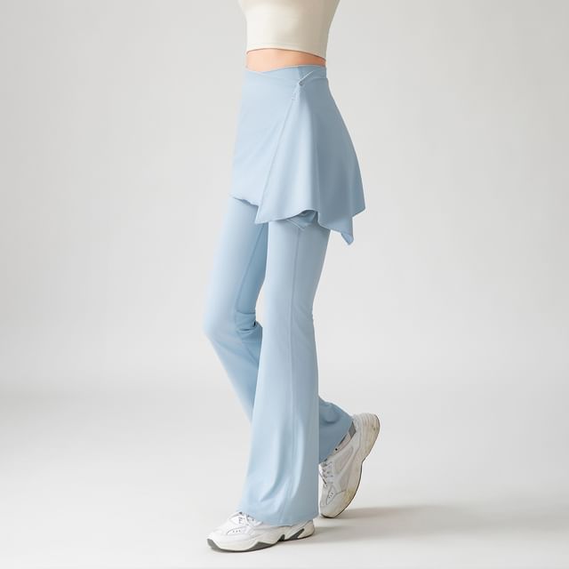 Engiko-High Waist Plain Skirt Overlay Flared Sweatpants
