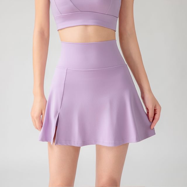 Engiko-High Waist Plain Slit Tennis Skort