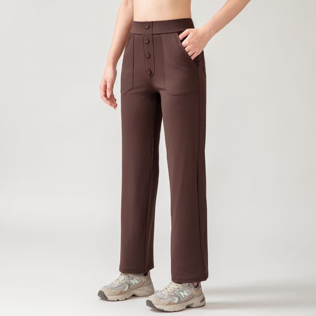 Engiko-High Waist Plain Straight Leg Yoga Pants