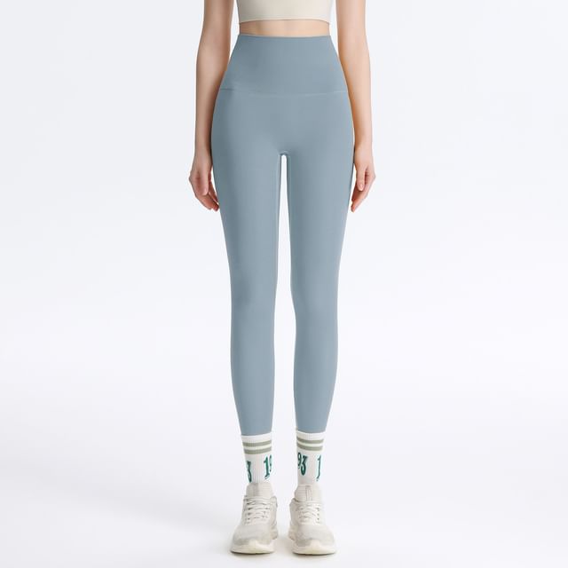 Engiko-High Waist Plain Yoga Leggings Set