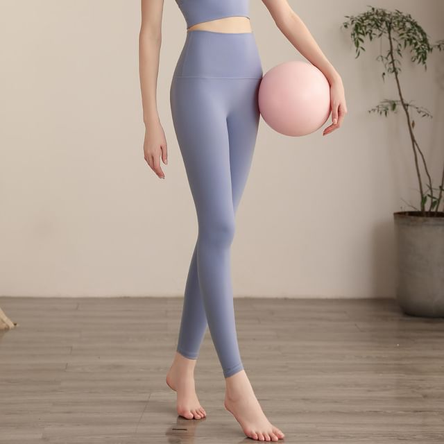 Engiko-High Waist Plain Yoga Leggings Set