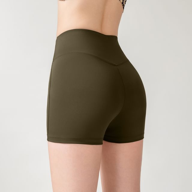 Engiko-High Waist Plain Yoga Shorts