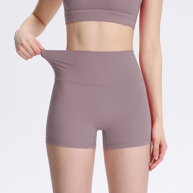 Engiko-High Waist Plain Yoga Shorts Set
