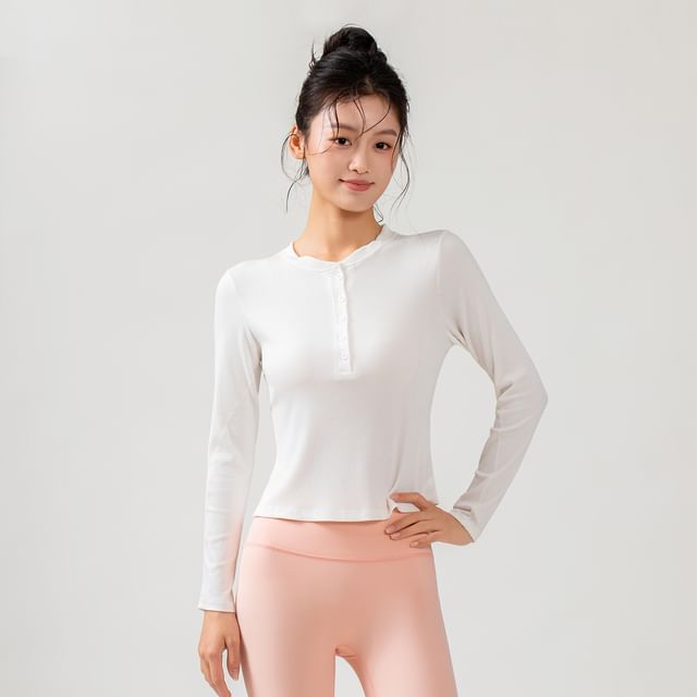 Engiko-Long-Sleeve Half Buttoned Plain Top