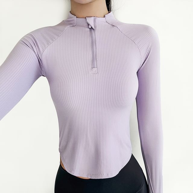 Engiko-Long-Sleeve Half-Zip Plain Sports Top