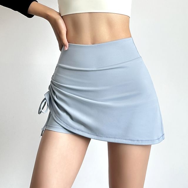 Engiko-Mid Rise Plain Drawstring Mini Pencil Sports Skort