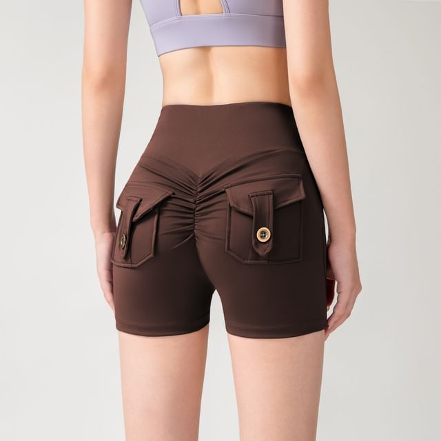 Engiko-Mid Rise Plain Ruched Yoga Shorts