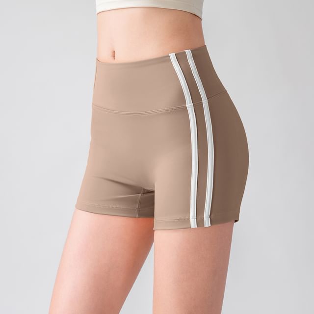 Engiko-Mid Rise Striped Yoga Shorts