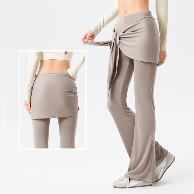 Engiko-Set Mid Rise Plain Flared Yoga Pants Decorative Hem