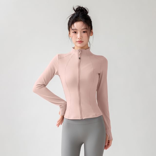 Engiko-Stand Collar Zip-Up Plain Sports Jacket
