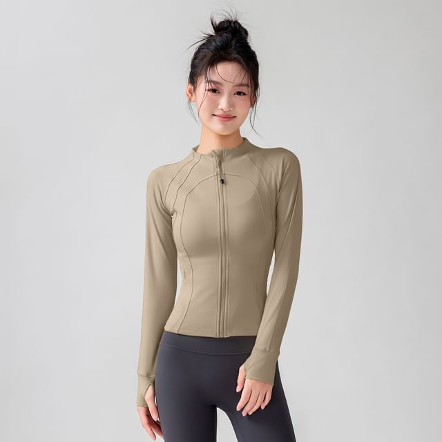 Engiko-Stand Collar Zip-Up Plain Sports Jacket