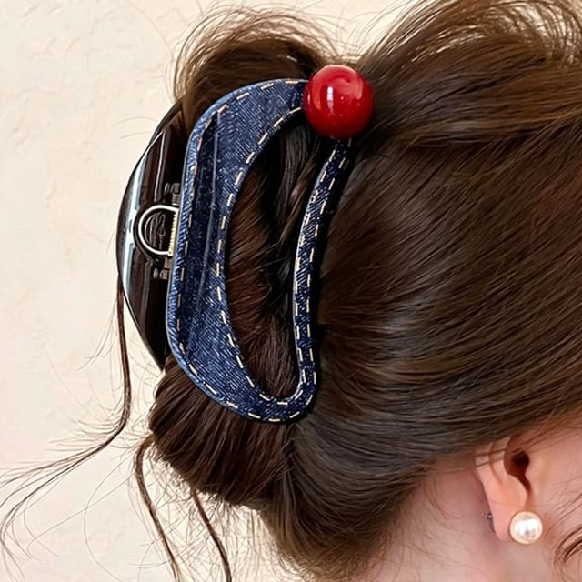 enthice-Denim Print Ball Hair Claw