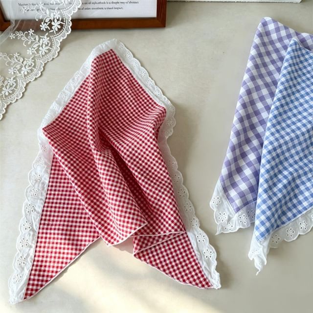 enthice-Plaid Lace Trim Headkerchief