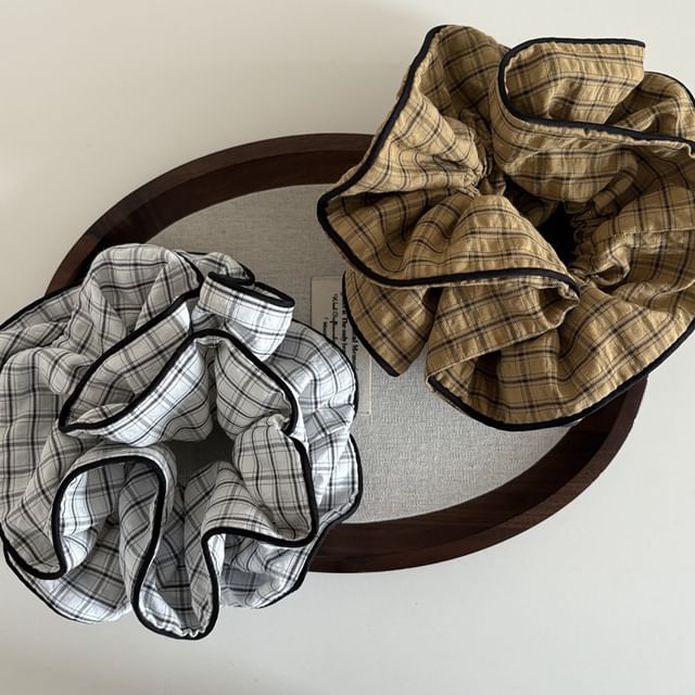 enthice-Plaid Ruffle Fabric Scrunchie