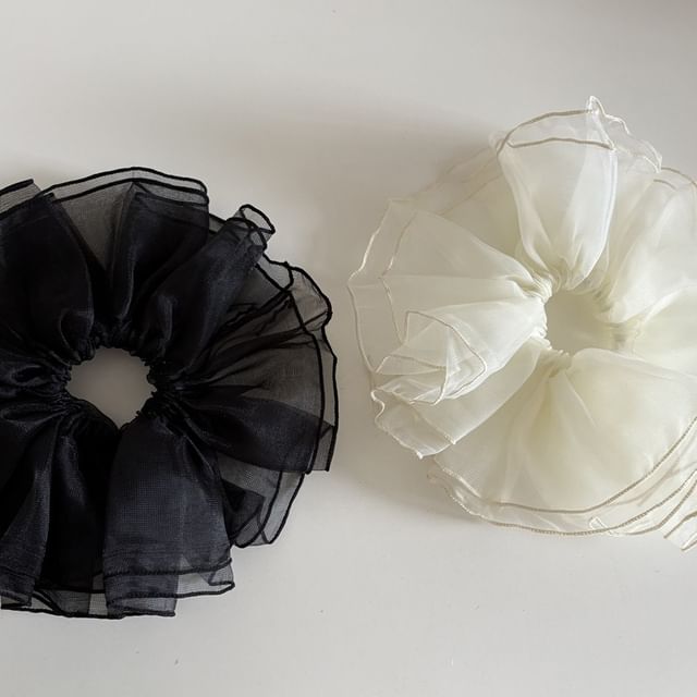 enthice-Plain Ruffle Mesh Scrunchie