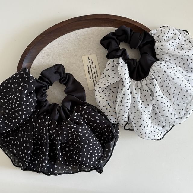 enthice-Polka Dot Ruffle Fabric Hair Tie