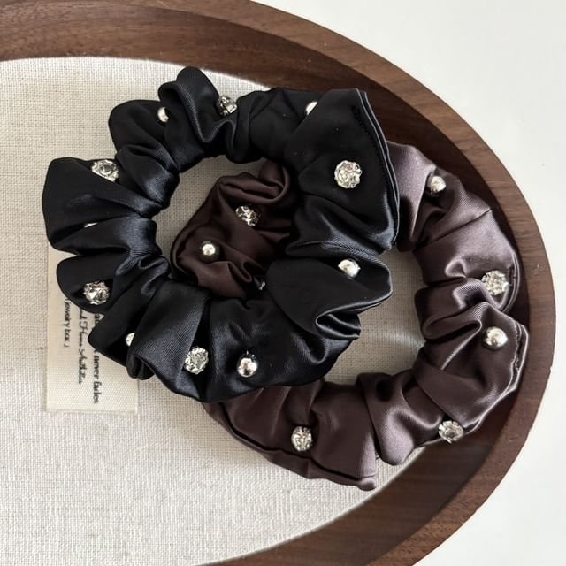 enthice-Rhinestone Shirred Fabric Scrunchie