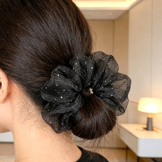 enthice-Rhinestone Shirred Organza Scrunchie