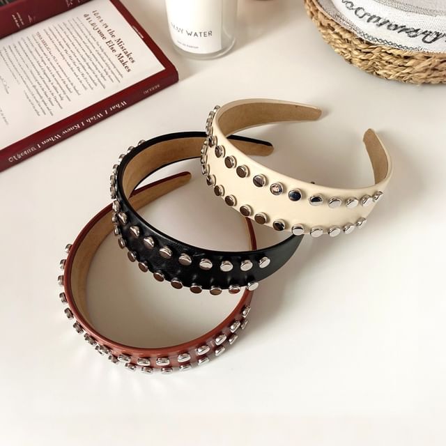 enthice-Studded Faux Leather Headband