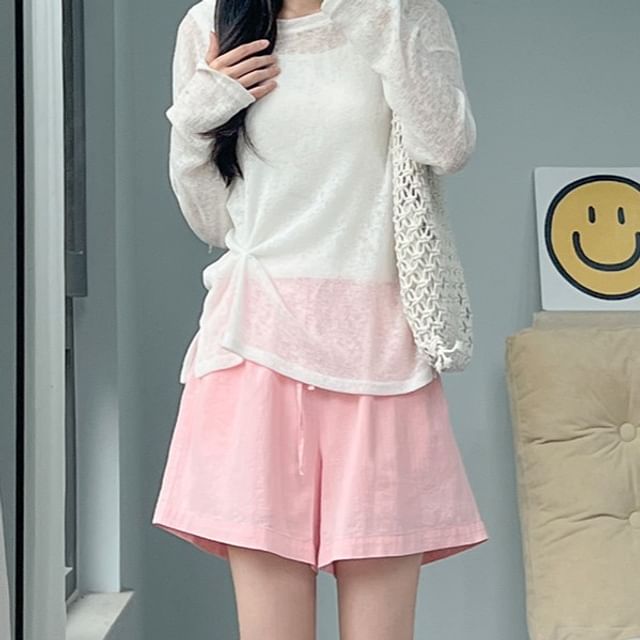 evanesce-Drawstring Waist Plain Shorts