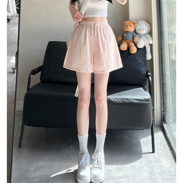 evanesce-Drawstring Waist Plain Shorts