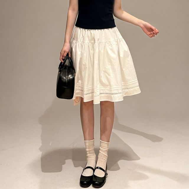 evanesce-Elastic Waist Plain Mini A-Line Skirt