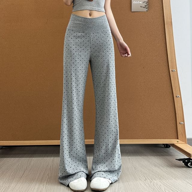evanesce-High Waist Dotted Flared Pants