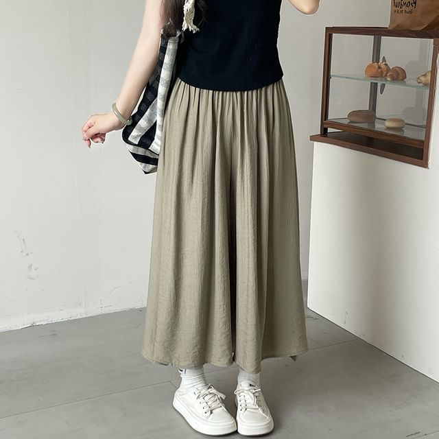 evanesce-High Waist Plain Cropped Culottes