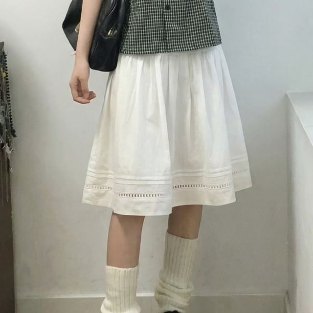 evanesce-High Waist Plain Midi A-Line Skirt