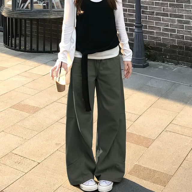 evanesce-High Waist Plain Wide Leg Jeans