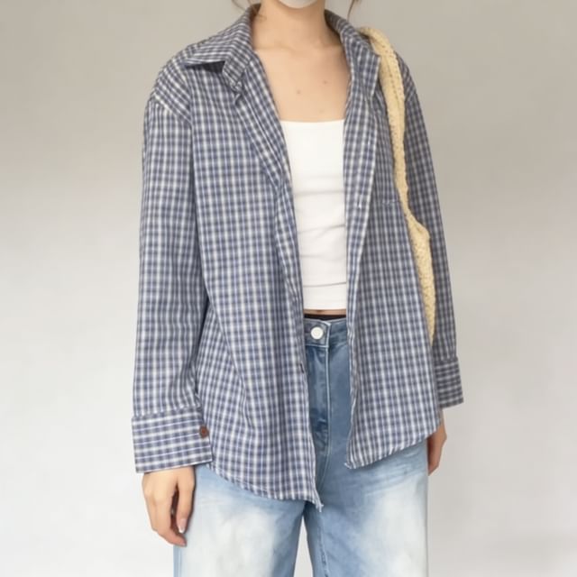 evanesce-Long-Sleeve Collared Plaid Button Up Shirt