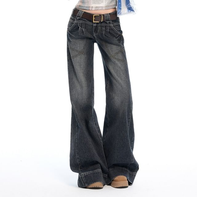 evanesce-Low Rise Washed Bootcut Jeans Various Designs