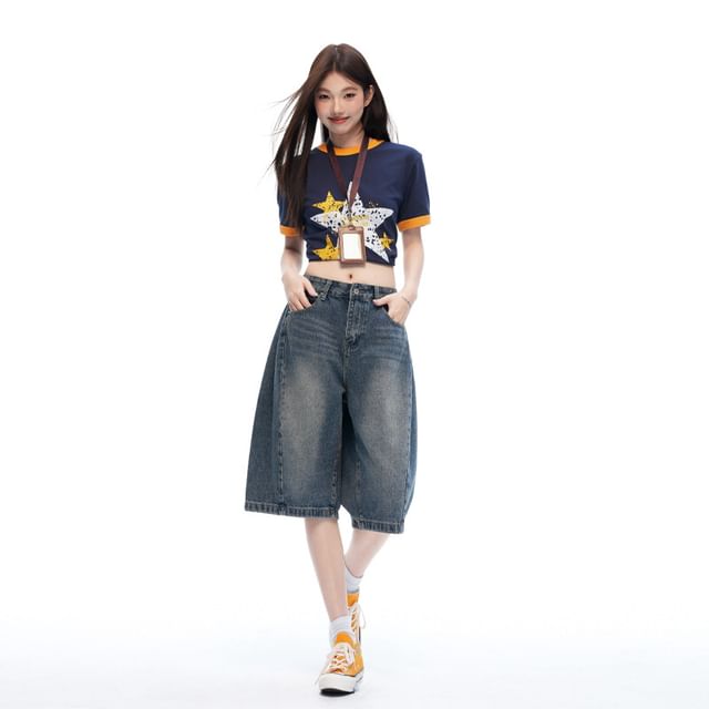 evanesce-Mid Rise Washed Jorts