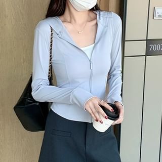 evanesce-Plain Zip-Up Cardigan