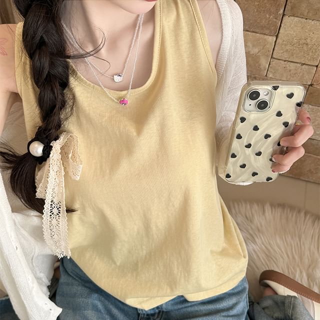 evanesce-Scoop Neck Plain Tank Top