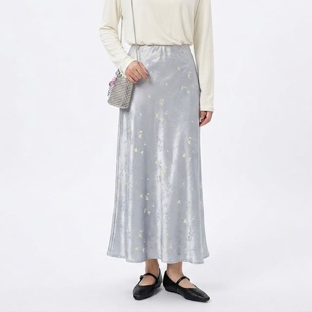 ever after-Jacquard Satin Maxi A-Line Skirt