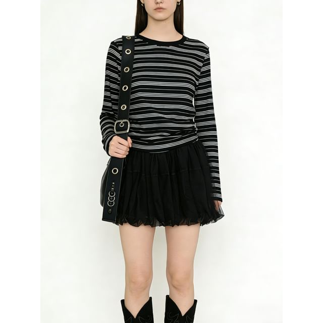 ever after-Mid Rise Plain Sheer Mini A-Line Skirt