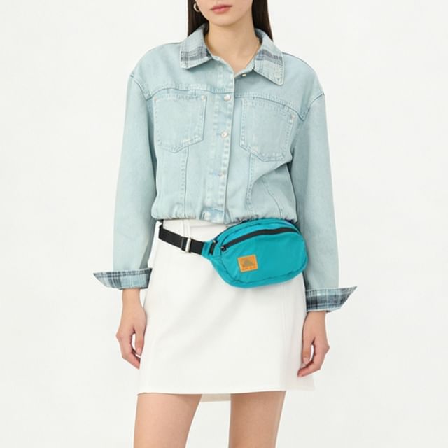 ever after-Plaid Trim Washed Denim Jacket