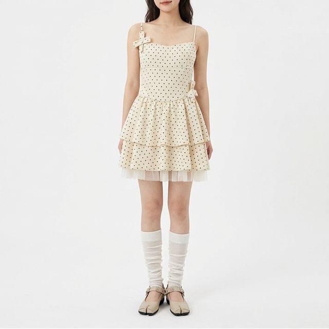 ever after-Sleeveless Polka Dot Print Mini Dress