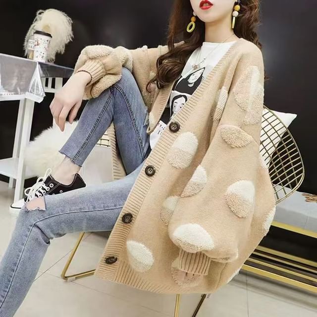 Everose-Balloon-Sleeve Two Tone Cardigan