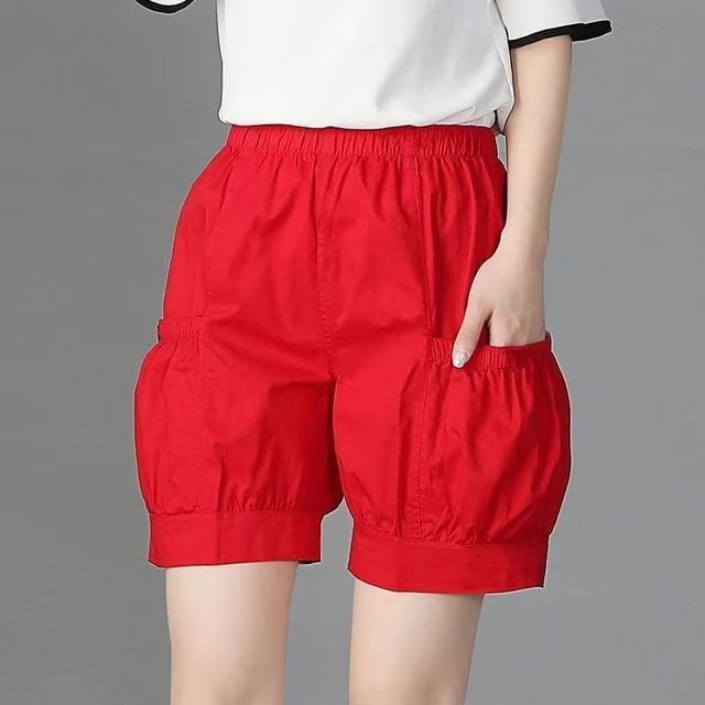 Everose-Cinched Waist Plain Shorts