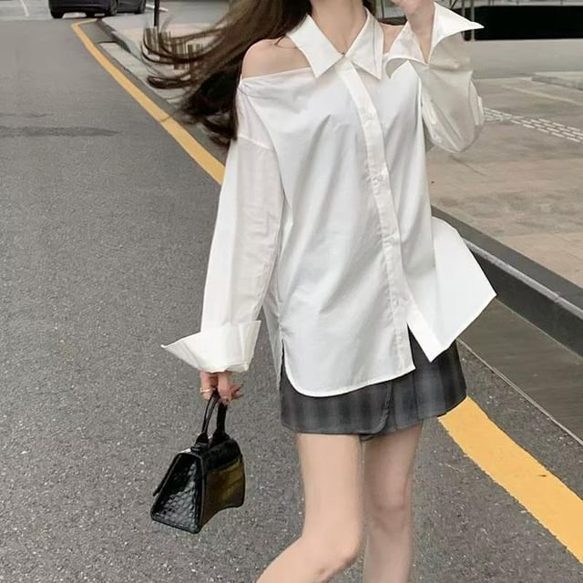 Everose-Cold-Shoulder Plain Blouse