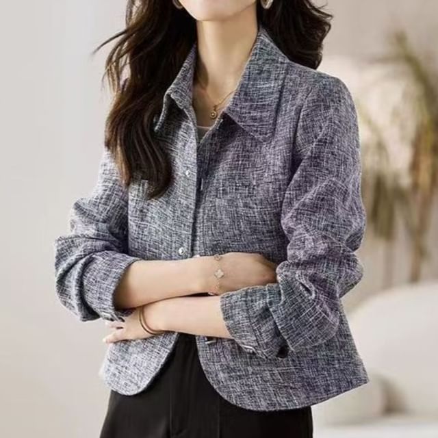 Everose-Collar Melange Button Jacket