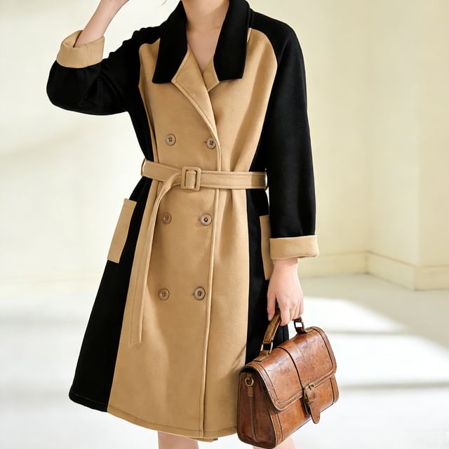Everose-Trench-coat bicolore croisé à col