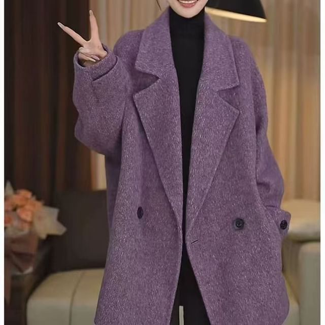 Everose-Double Breasted Plain Coat