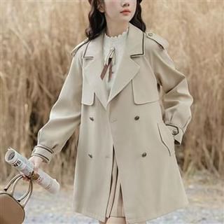Everose-Double Breasted Plain Trench Coat